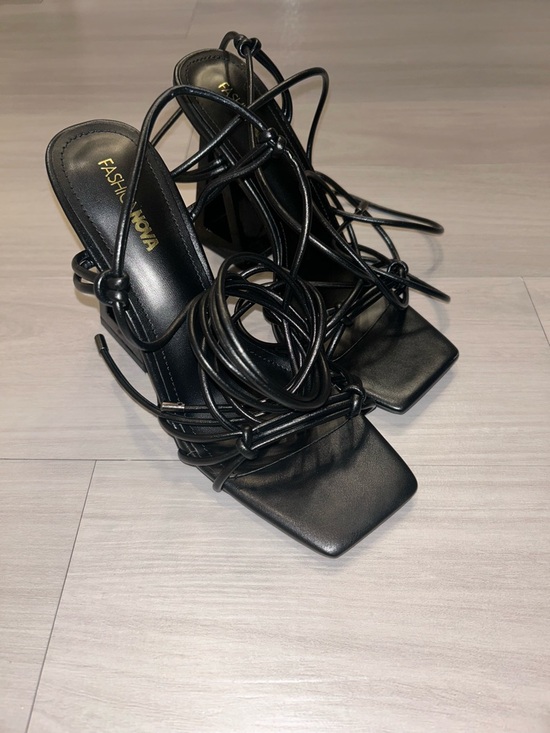 Fashion Nova Shoes - Fashion Nova Black Lace-Up Strappy Square Toe Heels